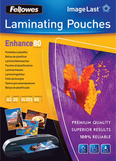 Fellowes A3 fényes 80mikron lamináló fólia (25 db / csomag) Fellowes A3 fényes 80mikron lamináló fólia (25 db / csomag)