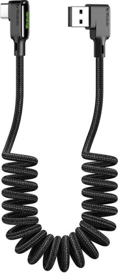 Mcdodo CA-7310 USB-A apa 90° - USB-C apa 90° 3.0 Spirálos Adat és töltő kábel - Fekete (1.8m)