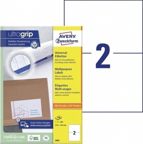 Avery Zweckform 210 x 148 mm Etikett tintasugaras és lézer nyomtatóhoz (200 db / csomag)