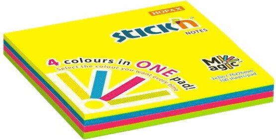 Stick'n Magic Pad Öntapadó jegyzettömb 76x76 mm - Neon színek (100 lap/tömb)
