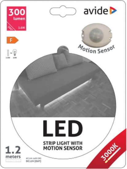 Avide ABLSBLBED-SEN-3W-S Beltéri mozgásérzékelős LED szalag 1.2m - Meleg fehér