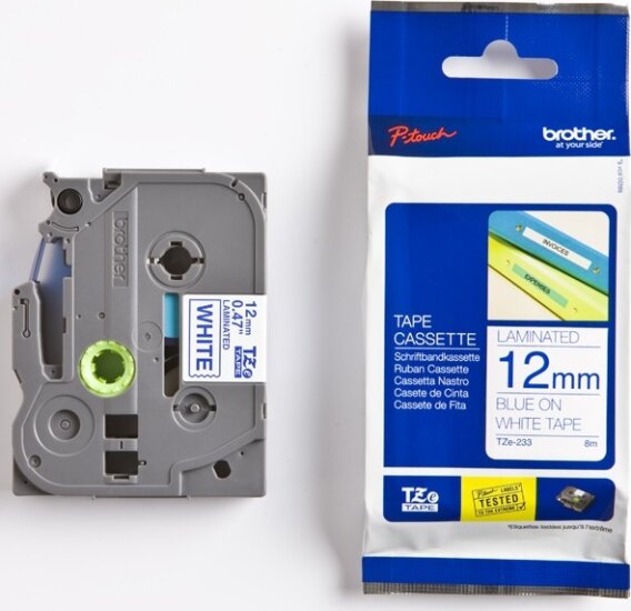 Brother TZE233 P-Touch Feliratozógép szalag 12 mm fehér alapon kék Brother TZE233 P-Touch Feliratozógép szalag 12 mm fehér alapon kék