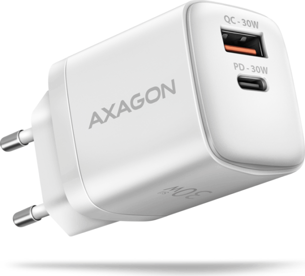 Axagon ACU-PQ30W USB-A / USB-C Hálózati töltő adapter - Fehér (30W)