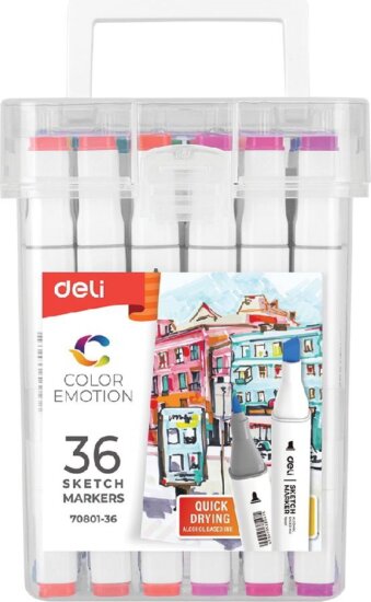 Deli Color Emotion Alkoholos kétvégű marker készlet - Vegyes színek (36 db / csomag)