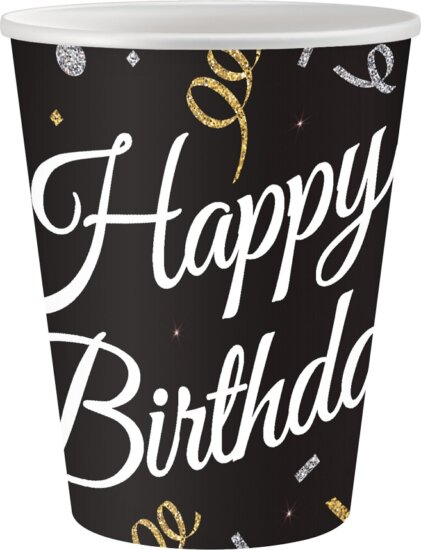 Boldog születésnapot papír pohár 250 ml - Fekete (6 db)