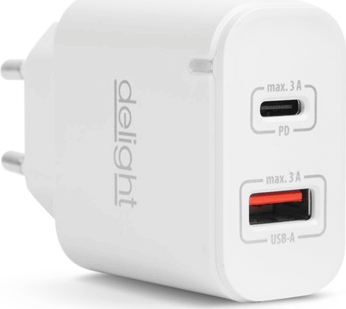 Delight 55047WH USB-C / USB-A Hálózati töltő - Fehér (5V / 3A)