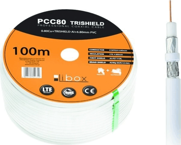 Libox PCC80 Koax antenna kábel 100m - Fehér Libox PCC80 Koax antenna kábel 100m - Fehér