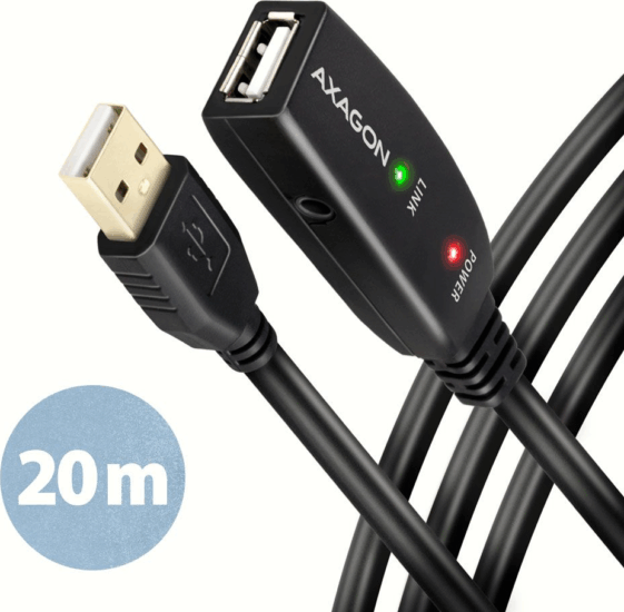 Axagon ADR-220 USB-A apa - USB-A 2.0 anya Aktív Jelerősítő kábel - Fekete (20m)