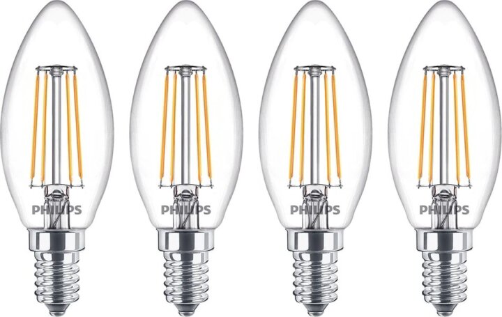 Philips LED Filament candle izzó 4,3W 470lm 2700K Filament E14 - Meleg fehér (4 db)
