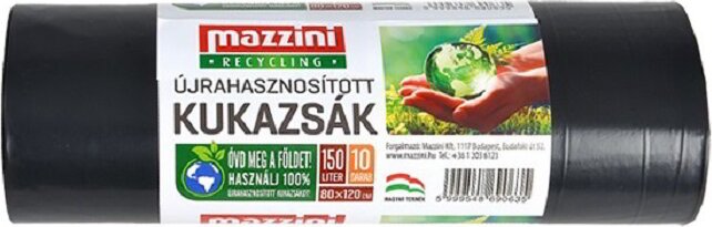 Mazzini Újrahasznosított szemeteszsák 150 l (10 db / tekercs) - Fekete