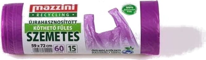 Mazzini Újrahasznosított Köthető füles szemeteszsák 60 l (15 db / tekercs) - Lila