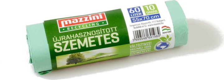 Mazzini Újrahasznosított szemeteszsák 60 l (10 db / tekercs) - Zöld