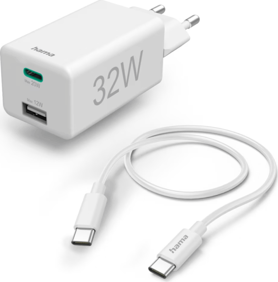 Hama 201692 USB-A / USB-C Hálózati töltő + USB-C Kábel - Fehér (32W)