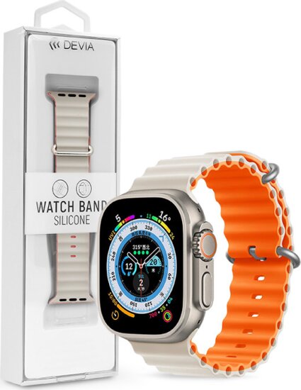 Devia Deluxe Apple Watch S1/S2/S3/S4/S5/S6/S7/S8/S9/SE Szilikon Sport Szíj 38/40/41mm - Fehér/Narancssárga