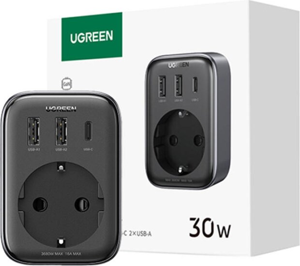 Ugreen CD314 2x USB-A / USB-C Hálózati Gyorstöltő Adapter 30W - Fekete