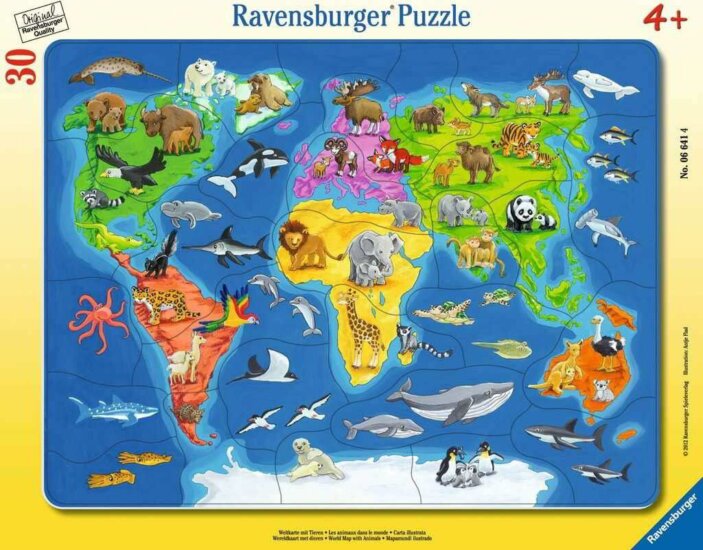 Ravensburger Világtérkép állatokkal - 30 darabos keretes puzzle Ravensburger Világtérkép állatokkal - 30 darabos keretes puzzle
