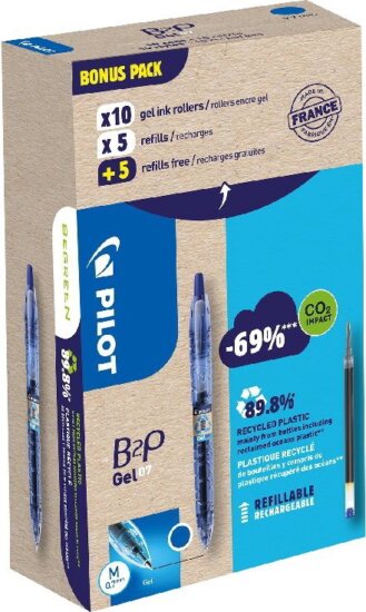 Pilot B2P Greenpack Nyomógombos zseléstoll készlet - 0.7mm / Kék (10 darabos)