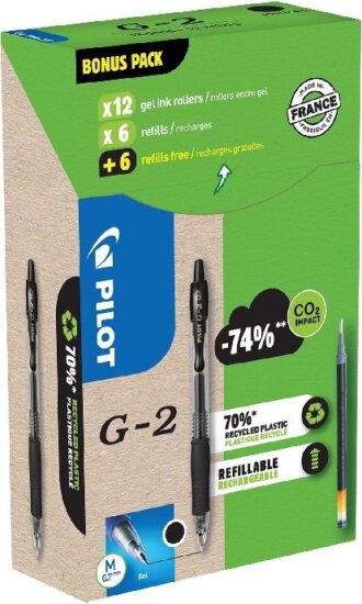 Pilot G2 Greenpack Nyomógombos zseléstoll készlet - 0.7mm / Fekete (12 darabos) Pilot G2 Greenpack Nyomógombos zseléstoll készlet - 0.7mm / Fekete (12 darabos)