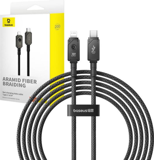 Baseus USB-C apa - Lightning apa 2.0 Adat és Töltő kábel - Fekete (2m)