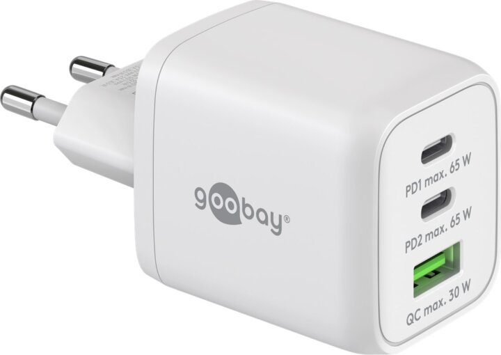 Goobay 64754 2x USB-C / USB-A Hálózati Gyorstöltő Adapter 65W - Fehér Goobay 64754 2x USB-C / USB-A Hálózati Gyorstöltő Adapter 65W - Fehér