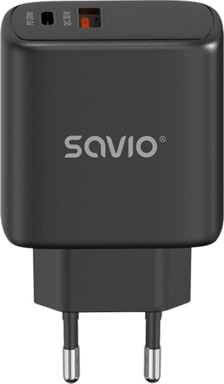 Savio LA-06/B USB-C / USB-A Hálózati Gyorstöltő Adapter 30W - Fekete