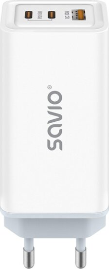 Savio LA-07 GaN 2x USB-C / USB-A Hálózati Gyorstöltő Adapter 65W - Fehér