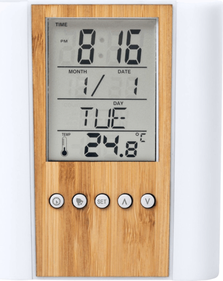 TOO PHC-300-LB Digitális óra Írószertartóval - Bambusz