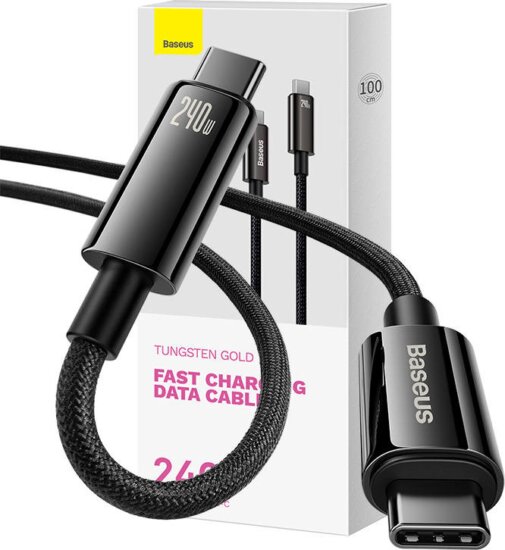 Baseus Tungsten Gold USB-C apa - USB-c apa Adat és töltő kábel - Fekete (1m) Baseus Tungsten Gold USB-C apa - USB-c apa Adat és töltő kábel - Fekete (1m)