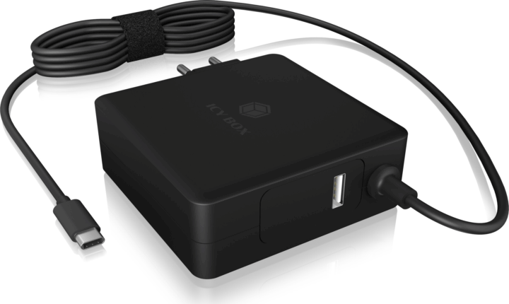 Icy Box IB-PS101-PD 1x USB Type-C / 1x USB-A Hálózati töltő - Fekete (90W)