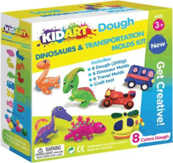 Kid Art Dinók és járművek gyurma készlet 200g - 8 színű