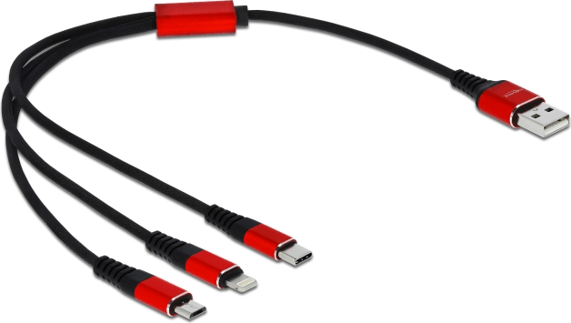 Delock 85891 USB-A apa - USB Type-C / MicroUSB / Lightning apa iPhone töltőkábel - Fekete (30cm)