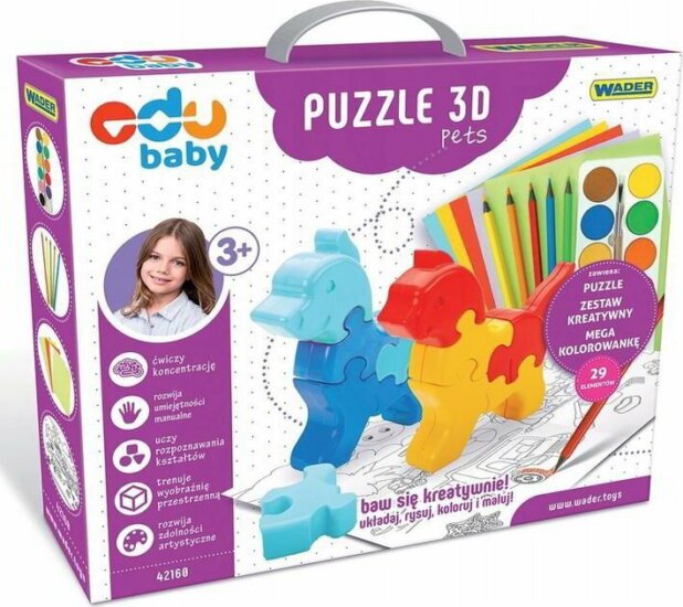 Wader 3D Puzzle és színező készlet - Állatok 29 darabos Wader 3D Puzzle és színező készlet - Állatok 29 darabos