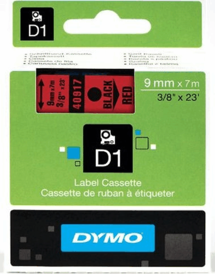 Dymo D1 feliratozógép szalag 9mm x 7m - Fekete/Piros