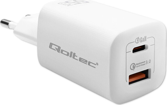 Qoltec Gan Ultra USB-A / USB-C hálózati töltő - Fehér (65W)