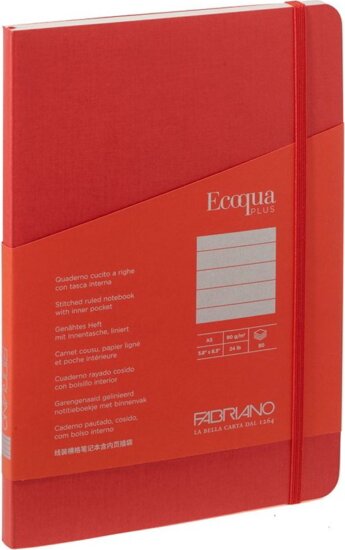 Fabriano Ecoqua Plus 80 lapos A5 vonalas notesz - Piros