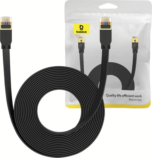 Baseus UTP Cat7 lapos Patch kábel 8m - Fekete Baseus UTP Cat7 lapos Patch kábel 8m - Fekete