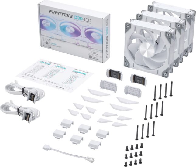 Phanteks D30R 120mm PWM D-RGB Fordított Rendszerhűtő - Fehér (3db/csomag)