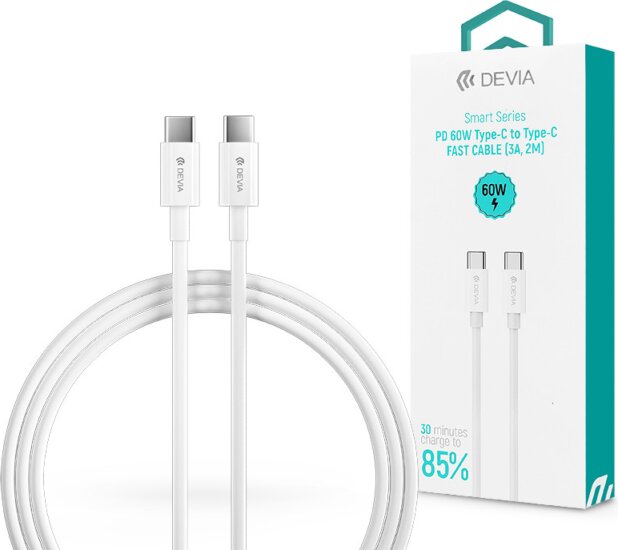 Devia Smart Series ST379734 USB-C apa - USB-C apa 2.0 Adat és töltőkábel - Fehér (2m)