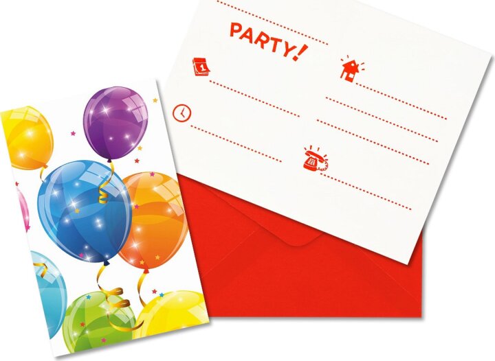 Csillogó lufi mintájú party meghívó csomag (6 db)