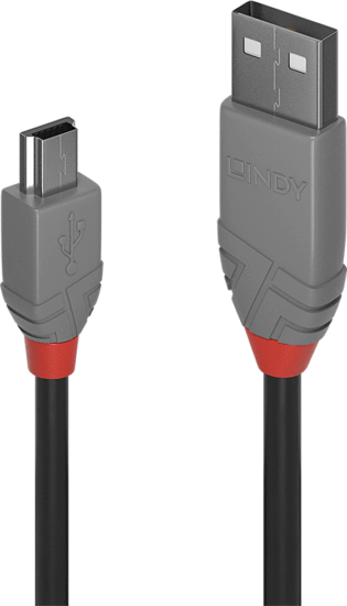 Lindy Anthra Line USB-A apa - Mini USB-B apa 2.0 Adat és töltő kábel - Fekete (3m) Lindy Anthra Line USB-A apa - Mini USB-B apa 2.0 Adat és töltő kábel - Fekete (3m)