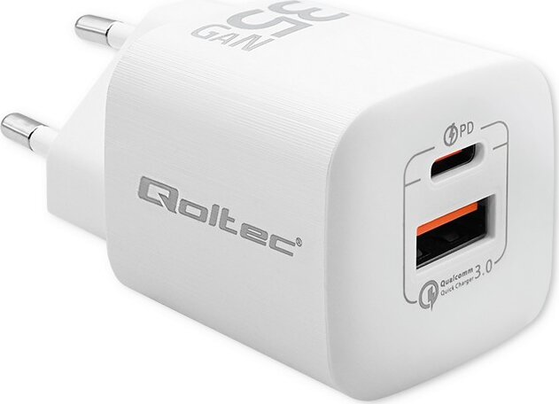 Qoltec GaN Ultra USB-C / USB-A Hálózati töltő - Fehér (35W)