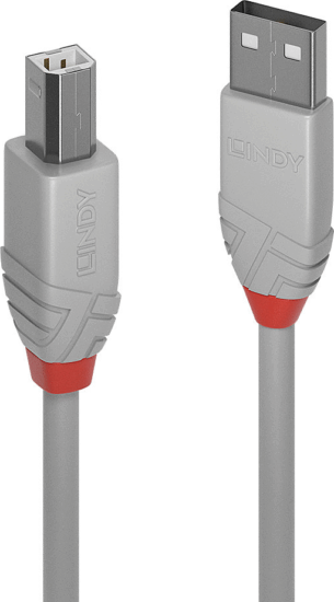 Lindy Anthra Line USB-A apa - USB-B apa 2.0 Adat és töltő kábel - Szürke (2m)