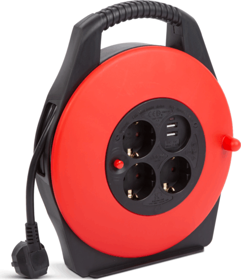 Delight 20239 250V Kábeldob 3 aljzatos 10m - Fekete/Piros