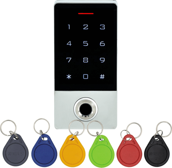 CONTROL KIT-CON-FP1 Beléptető érintőgombos kültéri ujjlenyomatolvasós RFID kódzár + 6db kulcstartó