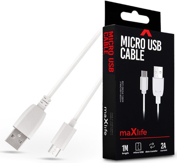 Maxlife TF-0177 USB-A apa - Micro USB apa 2.0 Adat és töltőkábel - Fehér (1m)
