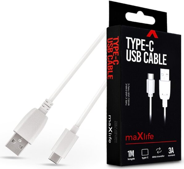 Maxlife TF-0174 USB-A apa - USB-C apa 2.0 Adat és töltőkábel - Fehér (1m)