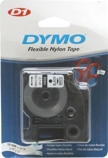 DYMO LM D1 nylon Feliratozógép szalag 19mm fekete betű / fehér alap