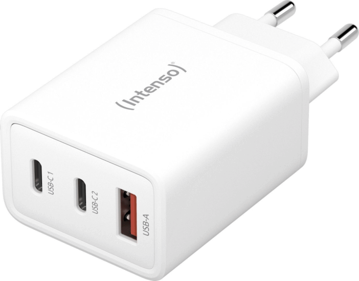 Intenso Power Adapter W65ACC GaN 2x USB-C / USB-A Hálózati Gyorstöltő Adapter - Fehér (65W)