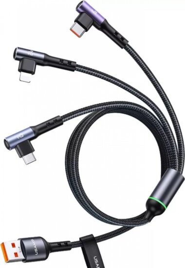 Usams SJ561USB01 3in1 USB Type-A apa - USB Type-C / microUSB / Lightning iPhone töltőkábel - Fekete (1.2m)