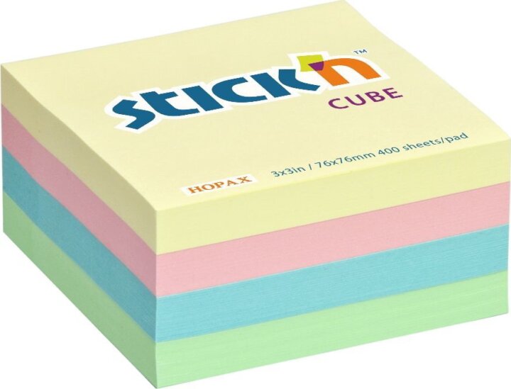 Stick'N 76x76mm öntapadó jegyzettömb - Pasztell szivárvány (400 lap / tömb)